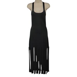 Michael Kors Collection Streamer Fringe Maxi Dress Black NWT XS Racerback